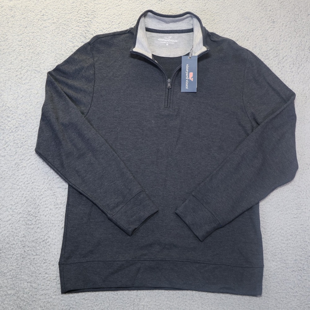 Vineyard Vines Mens Pique 1/4 Zip Charcoal Grey Pima Cotton Pullover 6K6005 M